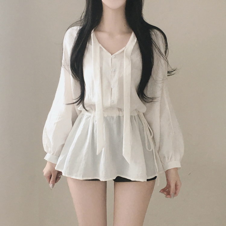 フリルリボンミニワンピース WHITE