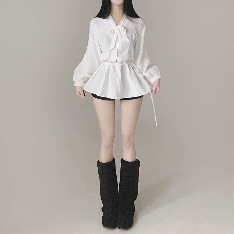 フリルリボンミニワンピース WHITE