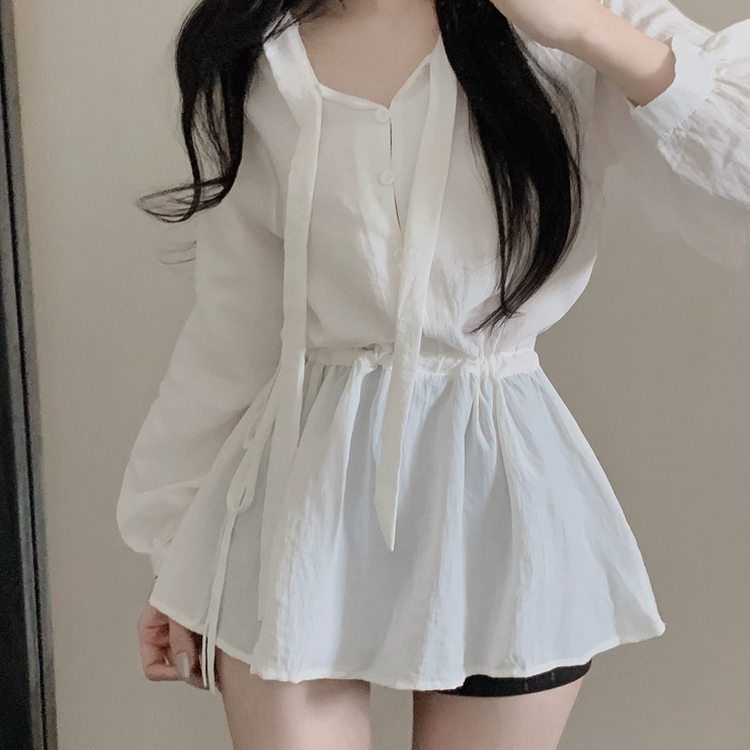 フリルリボンミニワンピース WHITE