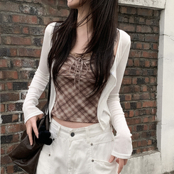 【SET】チェックレースキャミソール カーディガン IVORY