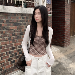 【SET】チェックレースキャミソール カーディガン IVORY