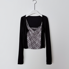 【SET】チェックレースキャミソール カーディガン