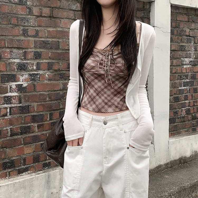 【SET】チェックレースキャミソール カーディガン IVORY