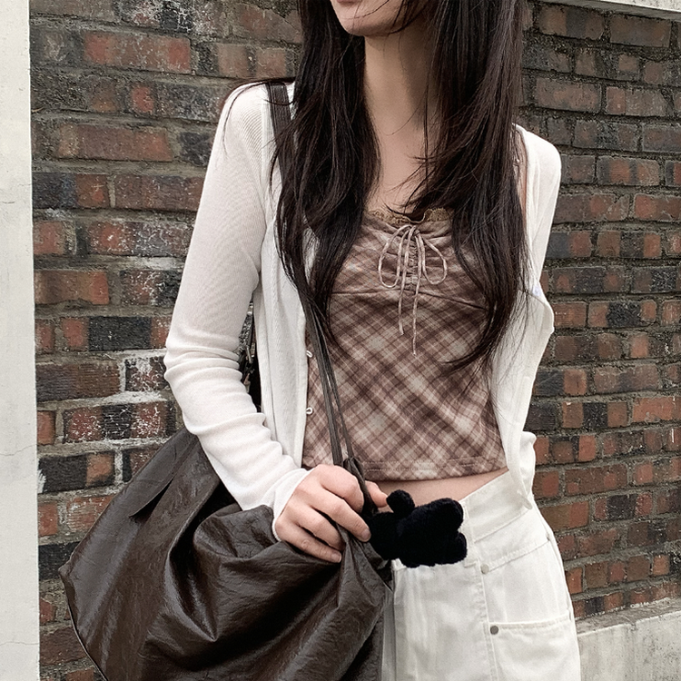 【SET】チェックレースキャミソール カーディガン IVORY