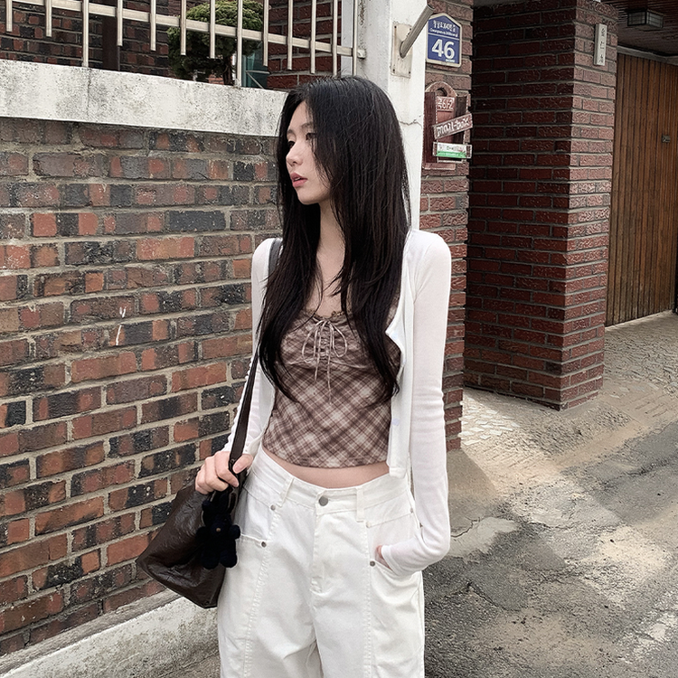 【SET】チェックレースキャミソール カーディガン IVORY