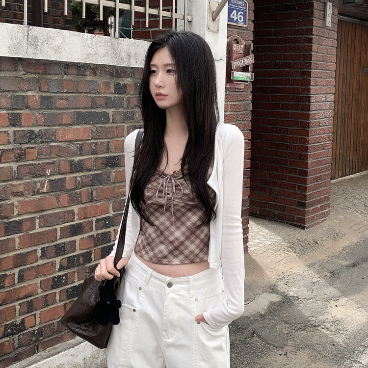 【SET】チェックレースキャミソール カーディガン IVORY