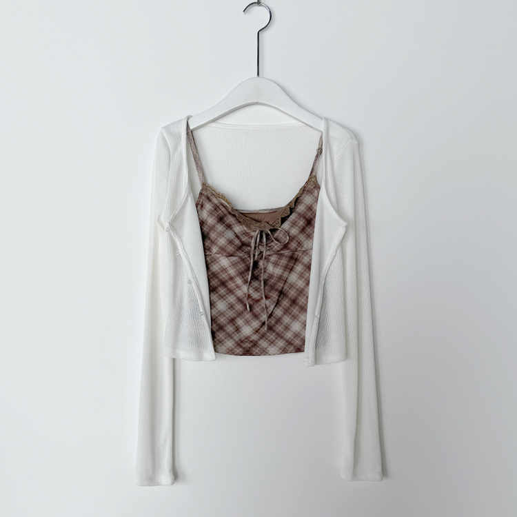 【SET】チェックレースキャミソール カーディガン