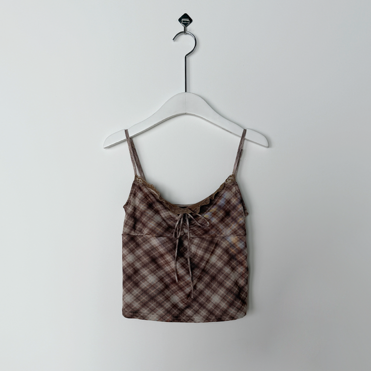 【SET】チェックレースキャミソール カーディガン