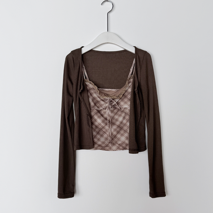 【SET】チェックレースキャミソール カーディガン