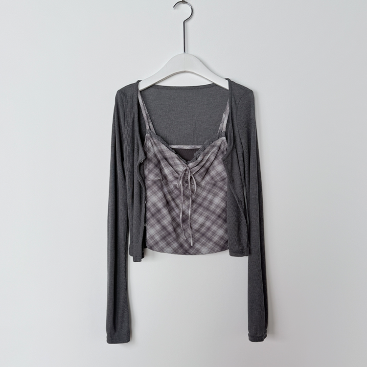 【SET】チェックレースキャミソール カーディガン