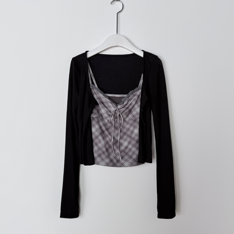 【SET】チェックレースキャミソール カーディガン