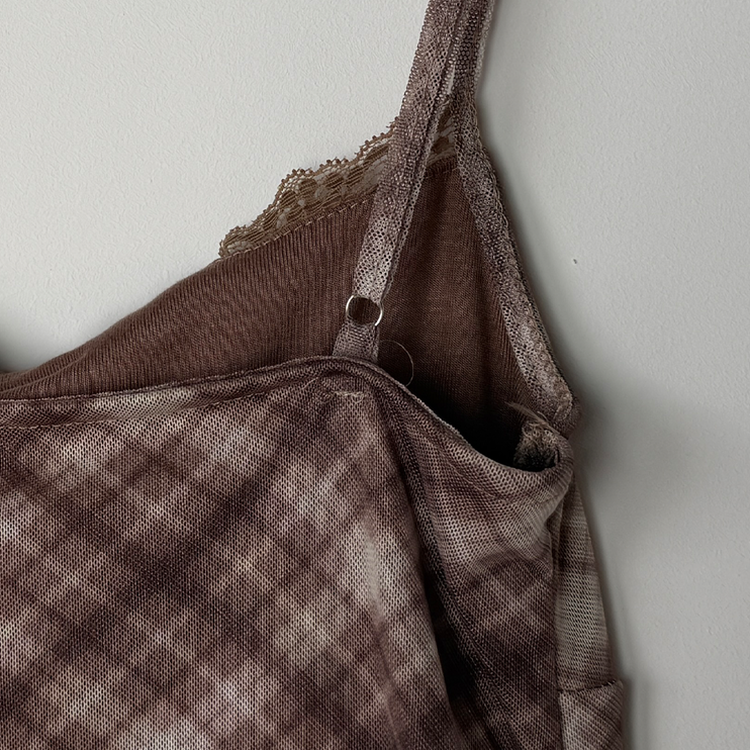 【SET】チェックレースキャミソール カーディガン