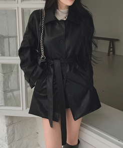 【ベルト付き】ハーフレザージャケット BLACK