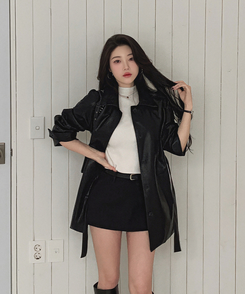 【ベルト付き】ハーフレザージャケット BLACK