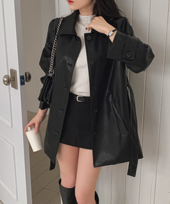 【ベルト付き】ハーフレザージャケット BLACK