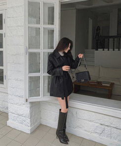 【ベルト付き】ハーフレザージャケット BLACK