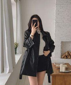 【ベルト付き】ハーフレザージャケット BLACK