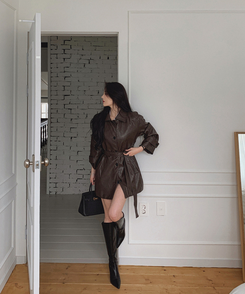 【ベルト付き】ハーフレザージャケット BROWN