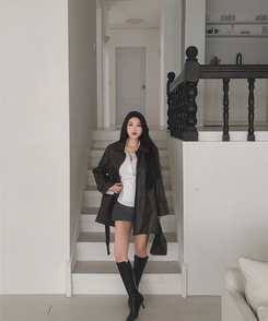 【ベルト付き】ハーフレザージャケット BROWN