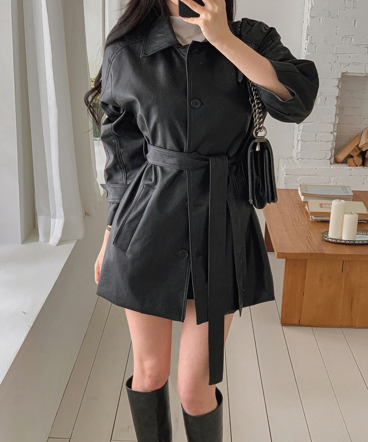 【ベルト付き】ハーフレザージャケット BLACK