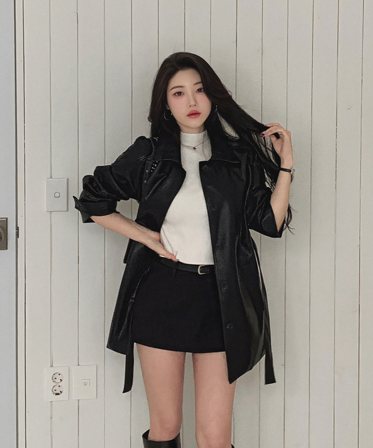 【ベルト付き】ハーフレザージャケット BLACK