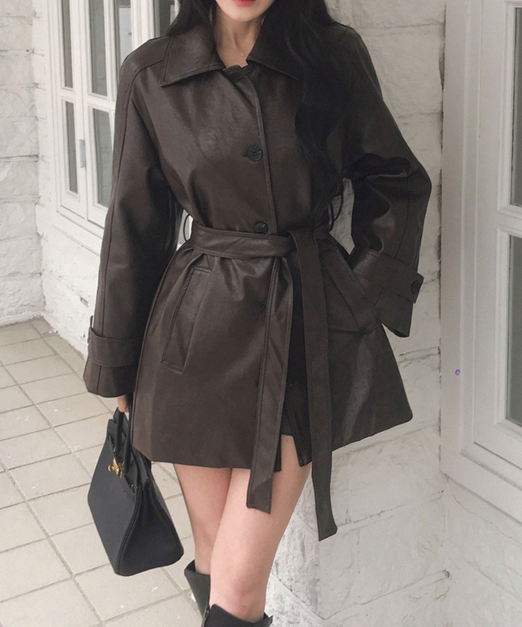 【ベルト付き】ハーフレザージャケット BROWN