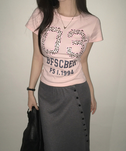 ピンクレオパード半袖Tシャツ PINK