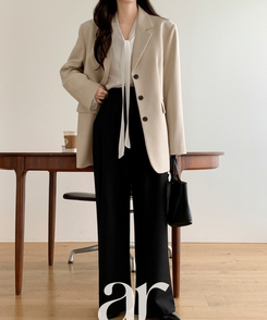 (MADE/ブランドクオリティ/通勤コーデ) クラシック テーラード バックポイント スリット ビジョー シングルジャケット BEIGE