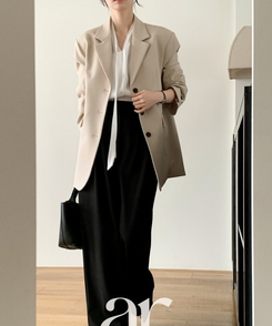 (MADE/ブランドクオリティ/通勤コーデ) クラシック テーラード バックポイント スリット ビジョー シングルジャケット BEIGE