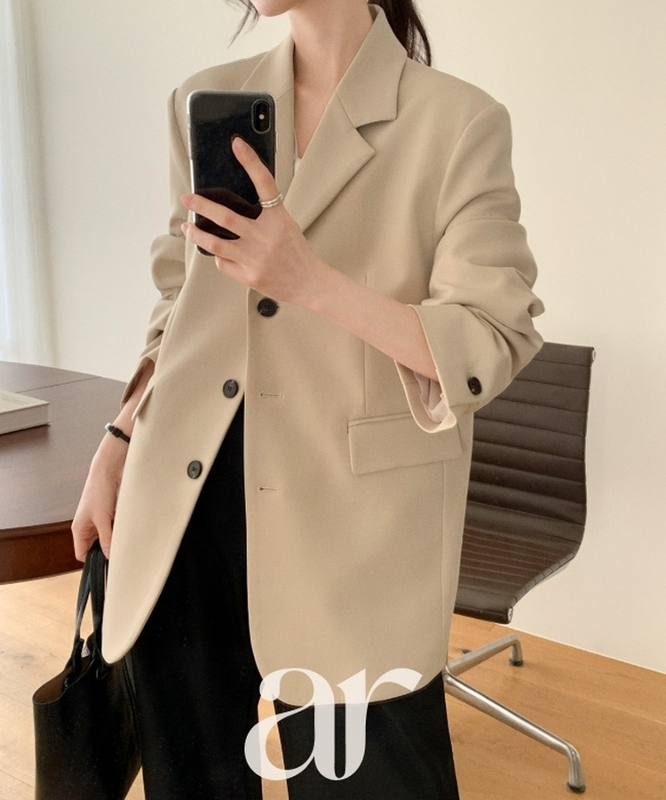 (MADE/ブランドクオリティ/通勤コーデ) クラシック テーラード バックポイント スリット ビジョー シングルジャケット BEIGE