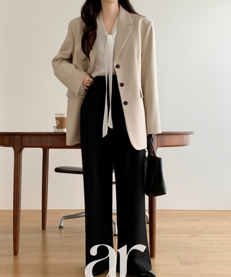 (MADE/ブランドクオリティ/通勤コーデ) クラシック テーラード バックポイント スリット ビジョー シングルジャケット BEIGE