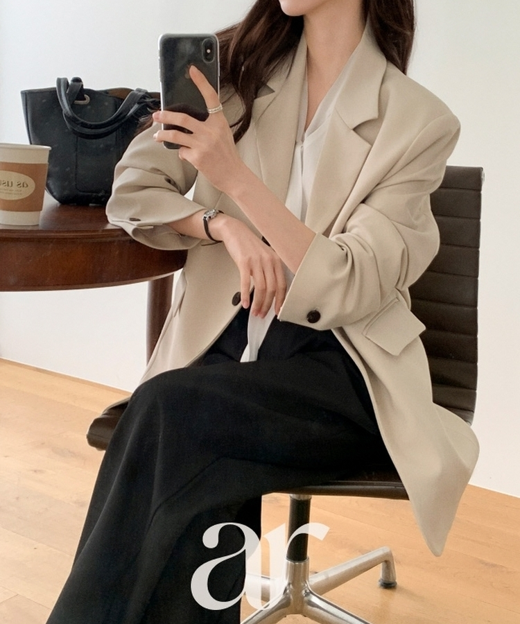 (MADE/ブランドクオリティ/通勤コーデ) クラシック テーラード バックポイント スリット ビジョー シングルジャケット BEIGE