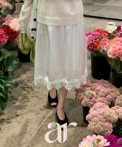 サテン レース ミディスカート IVORY