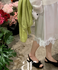 サテン レース ミディスカート IVORY