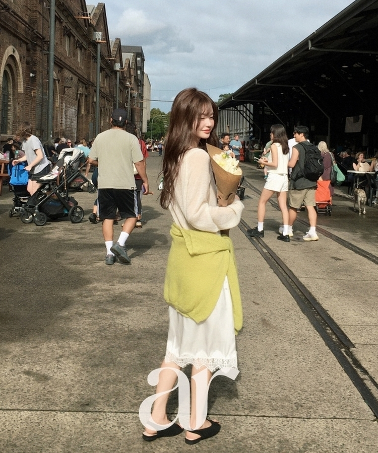 サテン レース ミディスカート IVORY