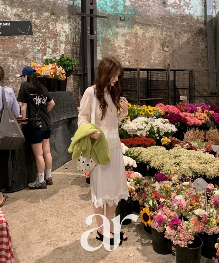 サテン レース ミディスカート IVORY