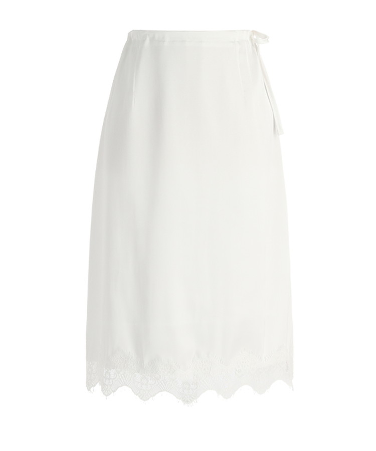 サテン レース ミディスカート