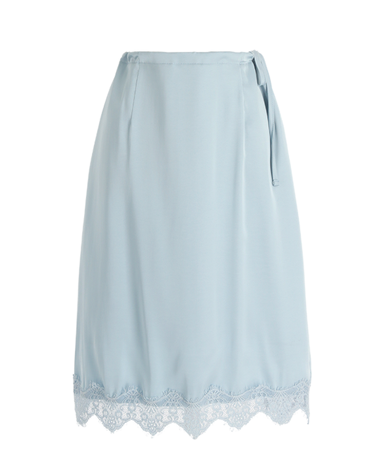 サテン レース ミディスカート