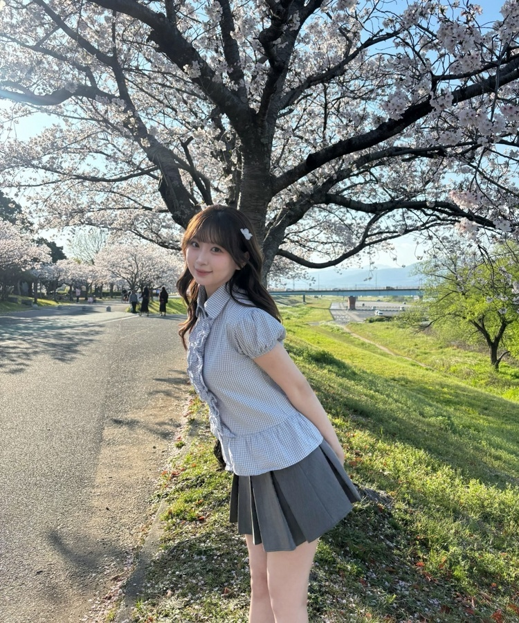 チェックフリルパフブラウス SKY BLUE