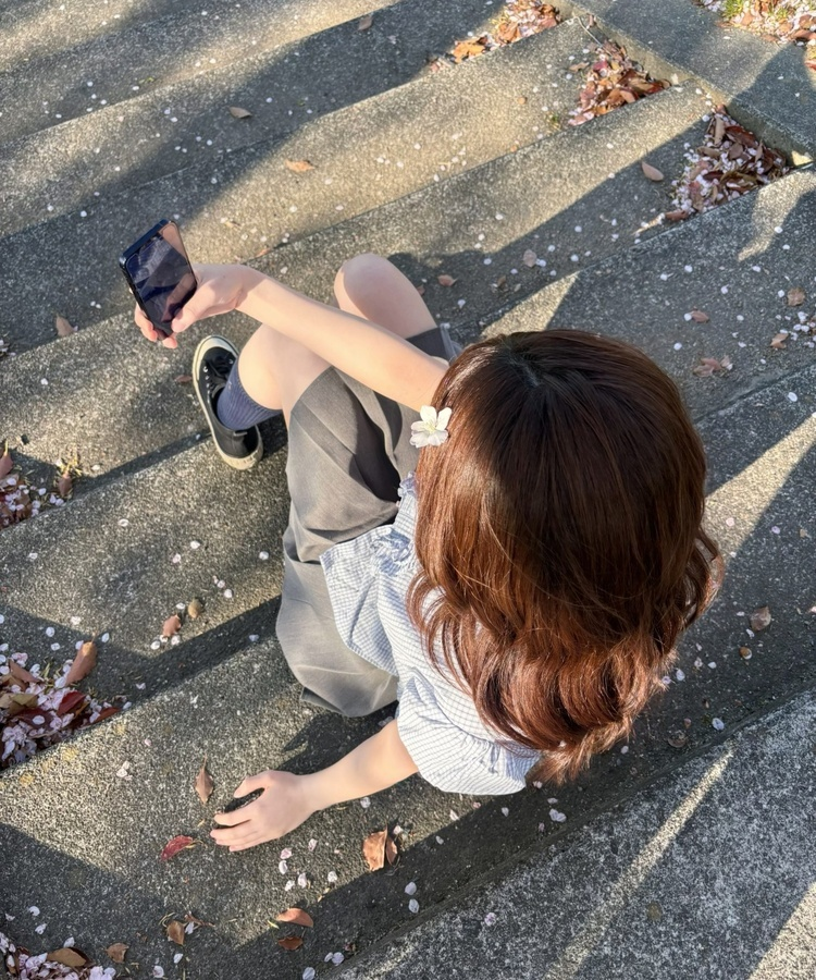 チェックフリルパフブラウス SKY BLUE