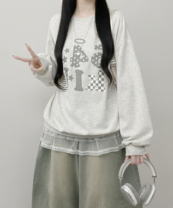 칼리도트레터링프린팅박스핏긴팔맨투맨 오트밀