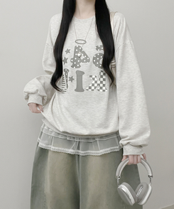 칼리도트레터링프린팅박스핏긴팔맨투맨 오트밀