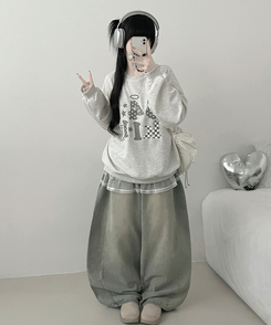 칼리도트레터링프린팅박스핏긴팔맨투맨 오트밀