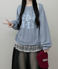 칼리도트레터링프린팅박스핏긴팔맨투맨 소라