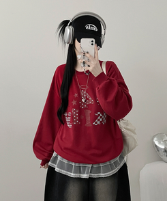 칼리도트레터링프린팅박스핏긴팔맨투맨 레드