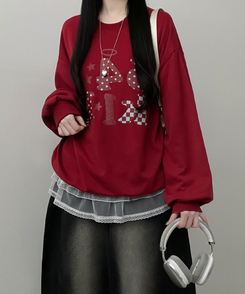 칼리도트레터링프린팅박스핏긴팔맨투맨 레드