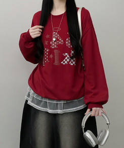 칼리도트레터링프린팅박스핏긴팔맨투맨 레드