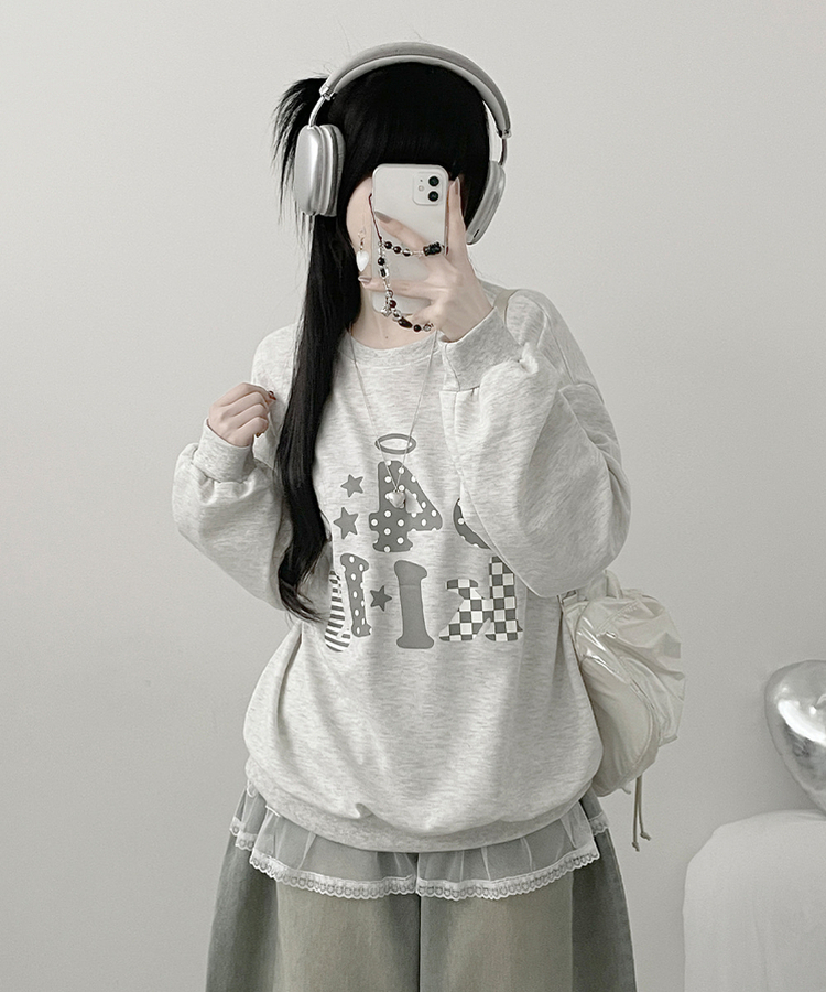 칼리도트레터링프린팅박스핏긴팔맨투맨 오트밀