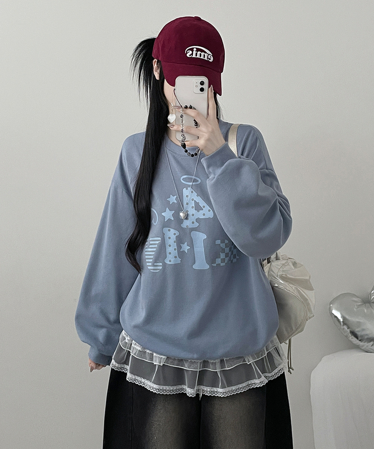 칼리도트레터링프린팅박스핏긴팔맨투맨 소라