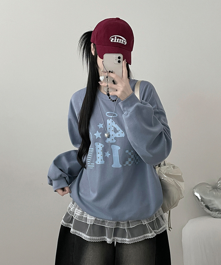 칼리도트레터링프린팅박스핏긴팔맨투맨 소라